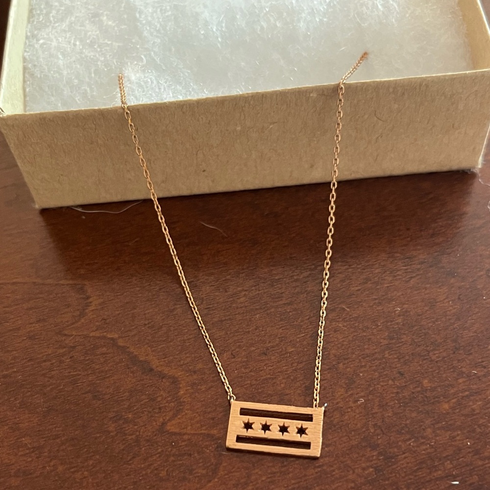 ROSE GOLD CHICAGO FLAG NECKLACE - Picture 1 of 2